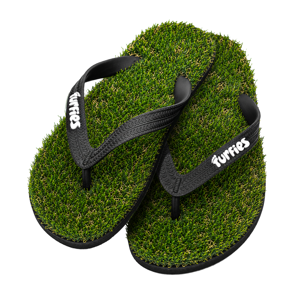 Turfies flip flops with grass footbeds